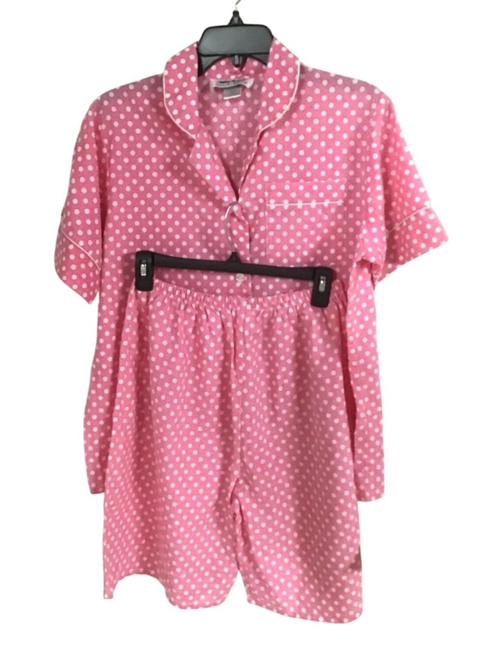 Anthony Richards Womens Large Pink White Polka Dot Shorts PJ Set